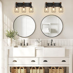 3 Light bathroom light fixtures black wall sconces glass, metal, wood wall light