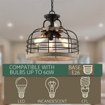 3 Light Industrial Chandelier Farmhouse Wood Cage Pendant Light