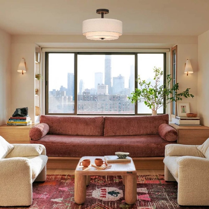 3 Light fixture dark bronze ceiling lighting  fabric ,glass and iron flush mount light