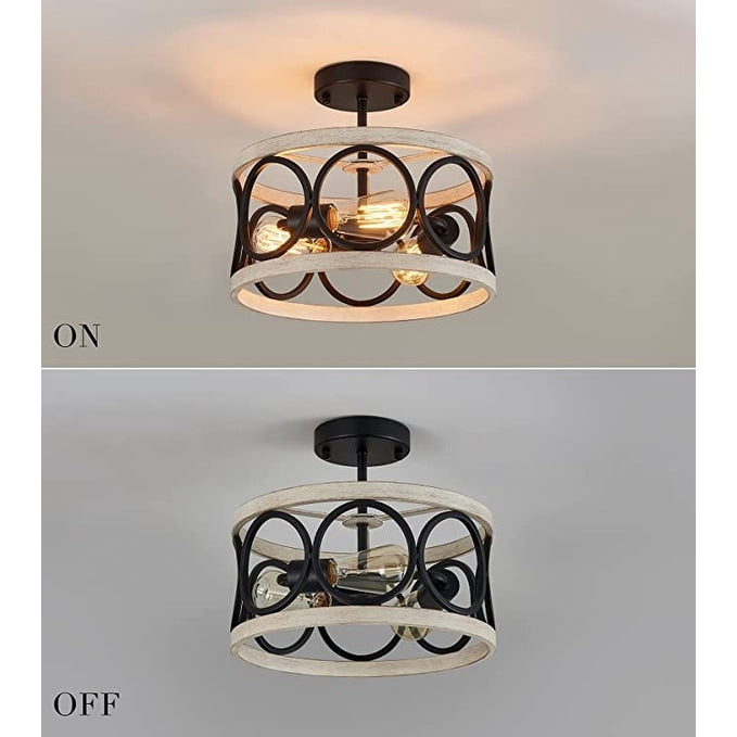 3 light farmhouse ceiling light fixture black drum ceiling lamp industrial flush mount ceiling lighting
