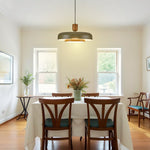 2-Layer pendant lighting wood metal chandelier fixture olive green ceiling lamp