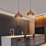 Plug in hanging lamp metal industrial pendant wood brown ceiling light