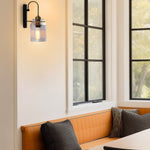1-light bulb light metal glass light fixture gold black brass wall sconce