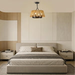 4-light woven chandelier rattan pendant light brown ceiling fixture