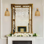 2 Pack light fixture brown wireless sconces rattan wall light