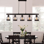 5 light vintage industrial black Island pendant fixture, cage chandelier