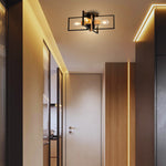 4-light farmhouse ceiling light wood metal flush mount fixture black natural wood color light fixture