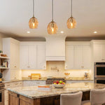Hand blown glass pendant light metal modern industrial clear gold ceiling fixture
