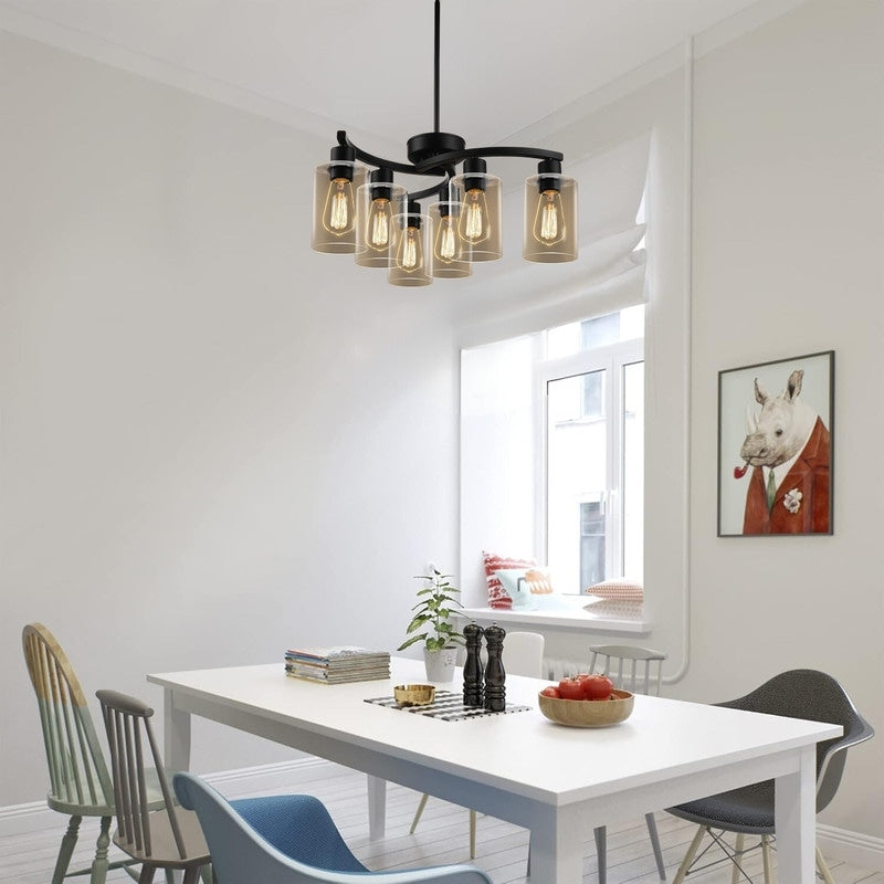 6-light dining light fixtures black pendant light glass, metal island lights