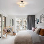 3-light bedroom lamp fabric metal semi flush mount matte black white drum light fixture