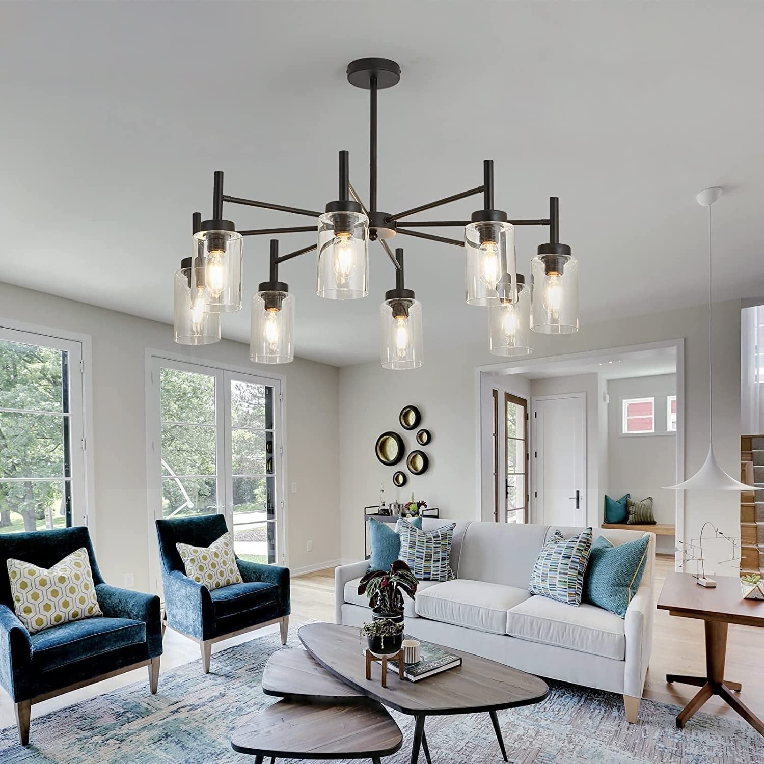 8 light black chandelier farmhouse glass pendant hanging light fixture