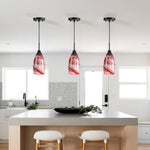3 Pack light bulb red burgundy dining light fixtures  handblown art glass pendant light