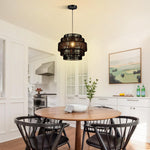 5-tier boho chandelier rattan ceiling fixture black pendant light