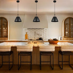 Adjustable height hanging lights matte black island lights leather strap,metal pendant light