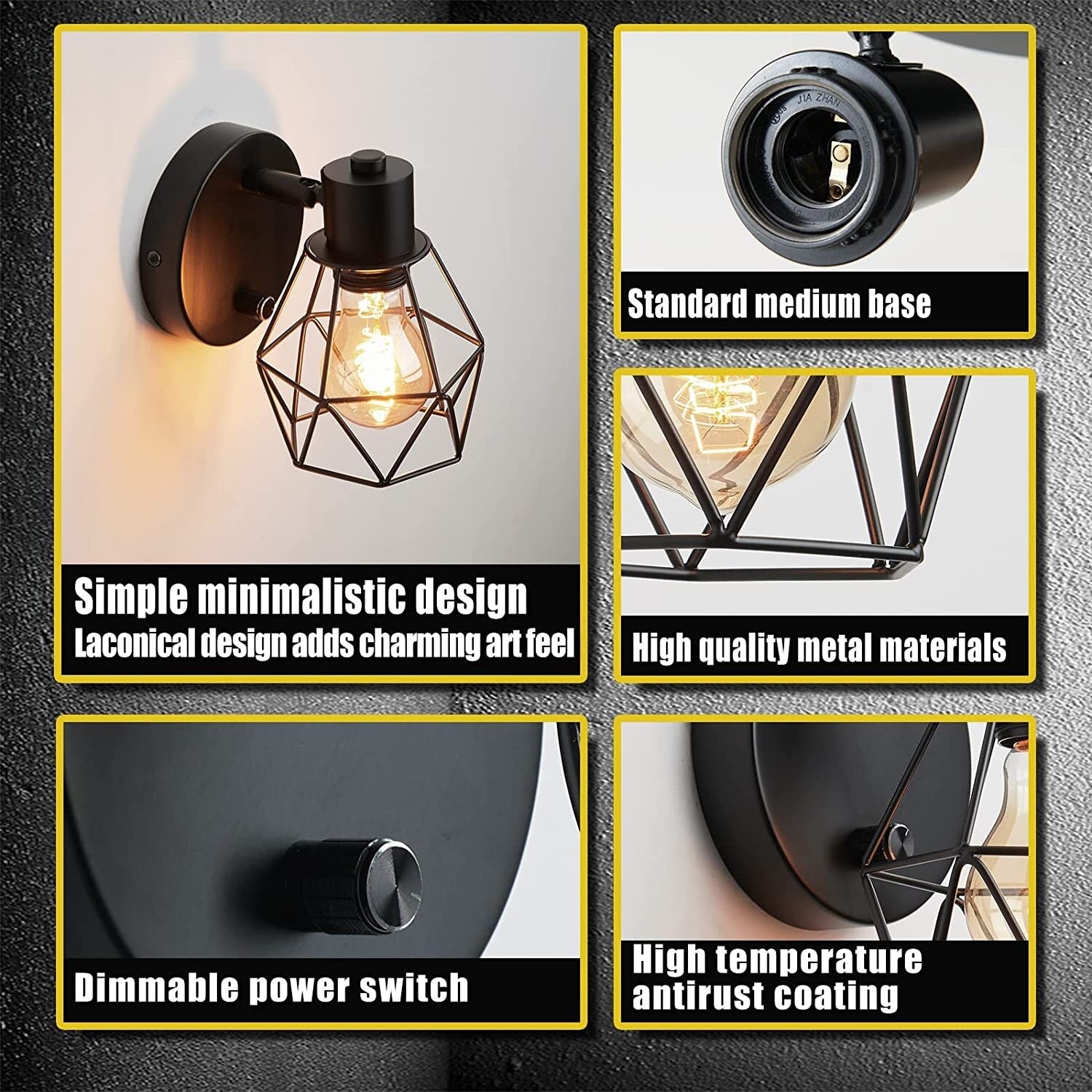 Black Wall Lights Industrial Farmhouse Head Vintage Cage Wall Mount Light Fixture