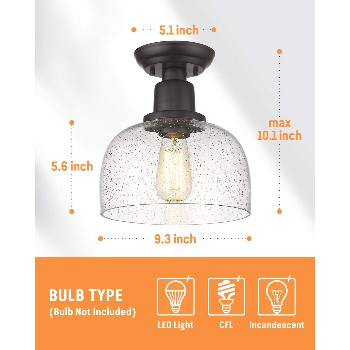 Black semi flush mount ceiling light farmhouse close to ceiling lamp fixture with glass shade