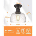 Black semi flush mount ceiling light farmhouse close to ceiling lamp fixture with glass shade