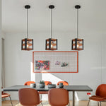Black wood pendant light, island hanging light fixture with bubble glass shade