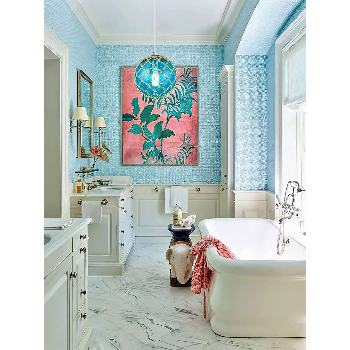 Blue globe pendant light coastal nautical hanging pendant lights