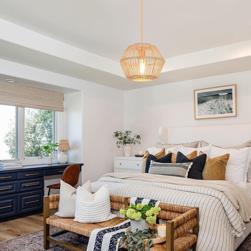 Bohemian pendant light brown island lights metal, handmade woven light fixture