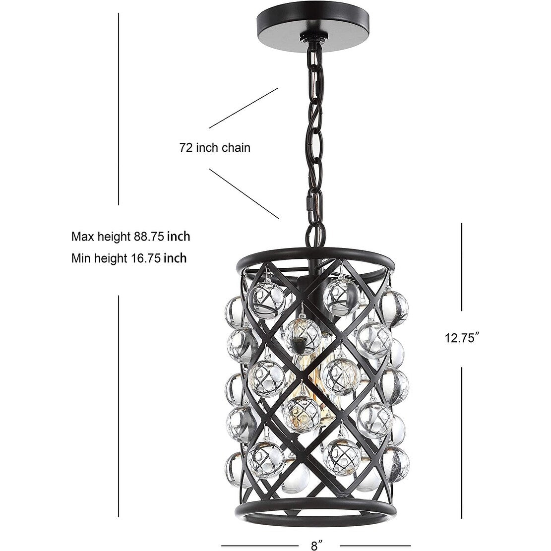 Contemporary crystal pendant light industrial cylinder black hanging light