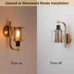 E26 bulb industrial wall light gold,black and clear hallway light steel and glass bedroom lamps