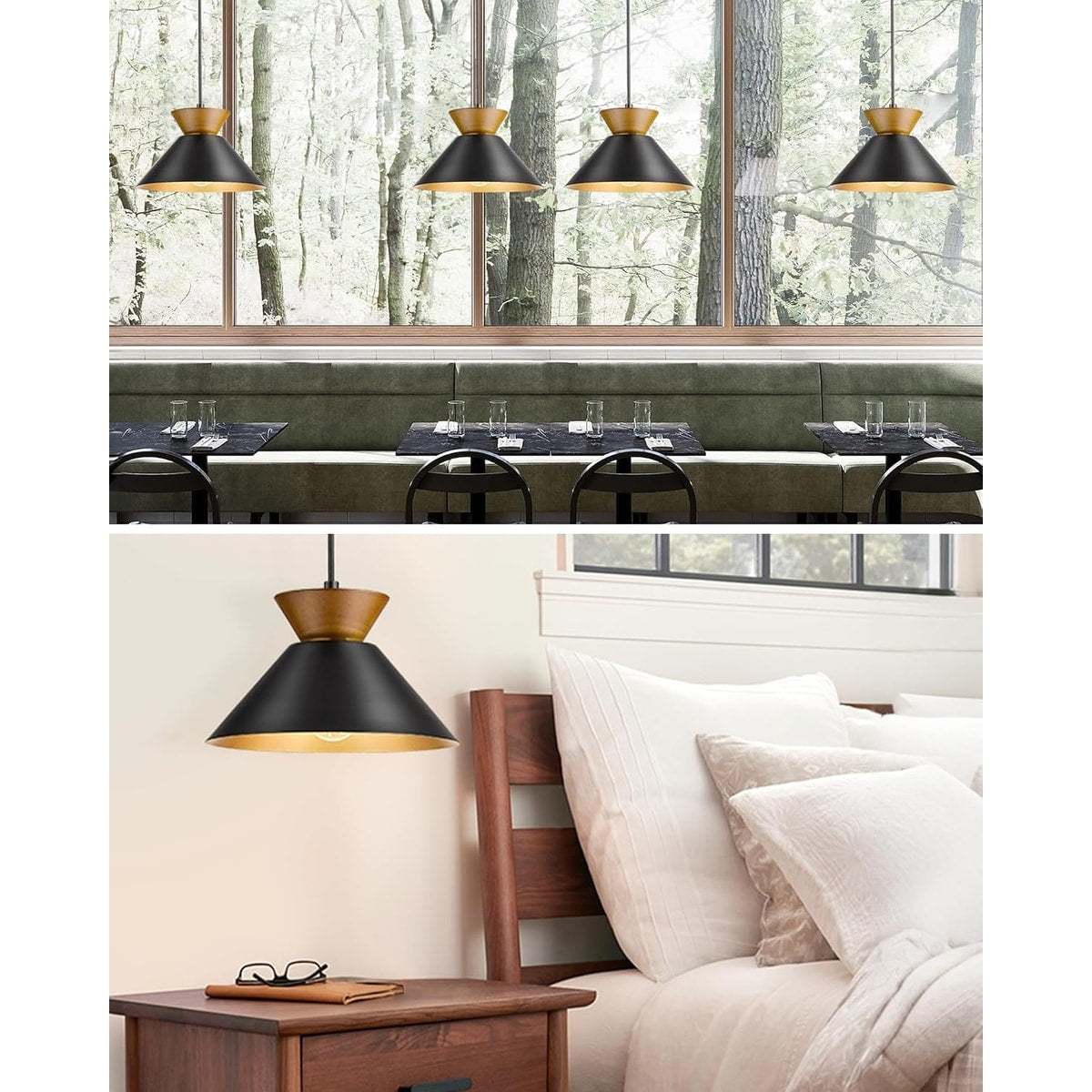 Farmhouse hanging lamp black pendant light metal,wood bedroom light