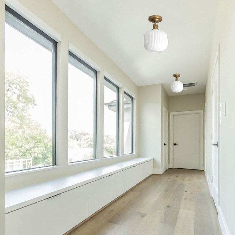 Farmhouse light fixture glass, metal ceiling lighting gold flush mount light