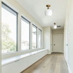 Farmhouse light fixture glass, metal ceiling lighting gold flush mount light