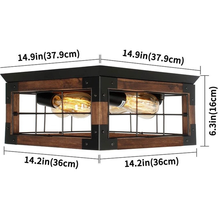 Farmhouse vintage ceiling lamp wood black flush mount light