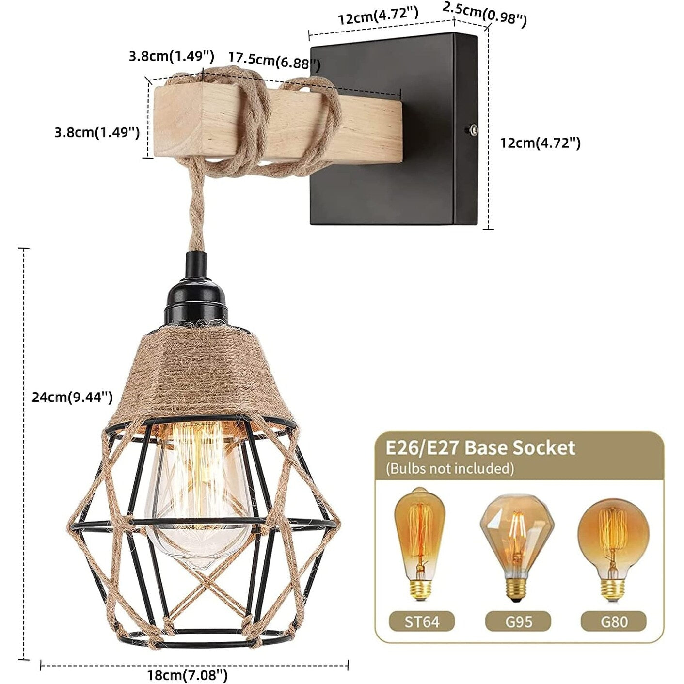 Farmhouse wall sconce black rust cage wall light fixture