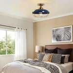 Industrial ceiling lighting brass and navy blue mount flush light , metal dining light