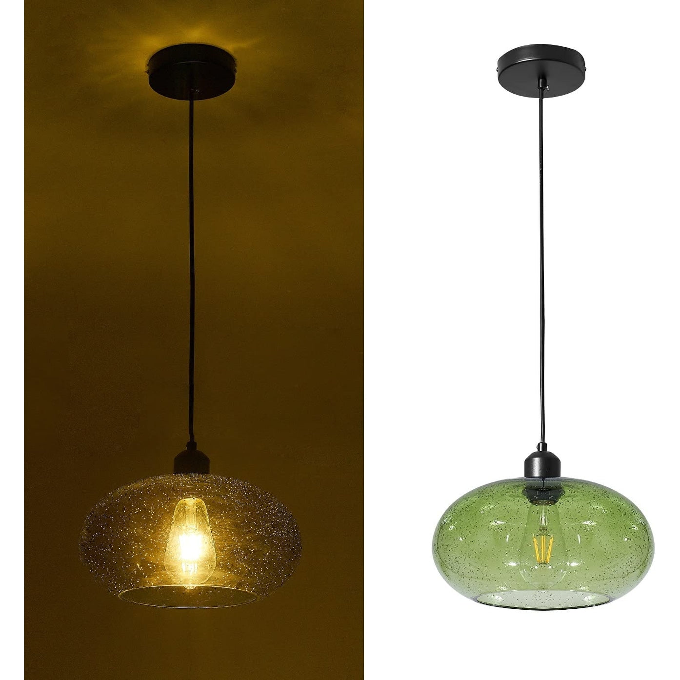 Industrial green glass pendant light kitchen island hanging lighting