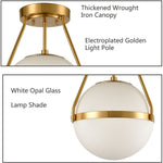 Modern globe semi flush mount ceiling light pendant white opal glass hanging light