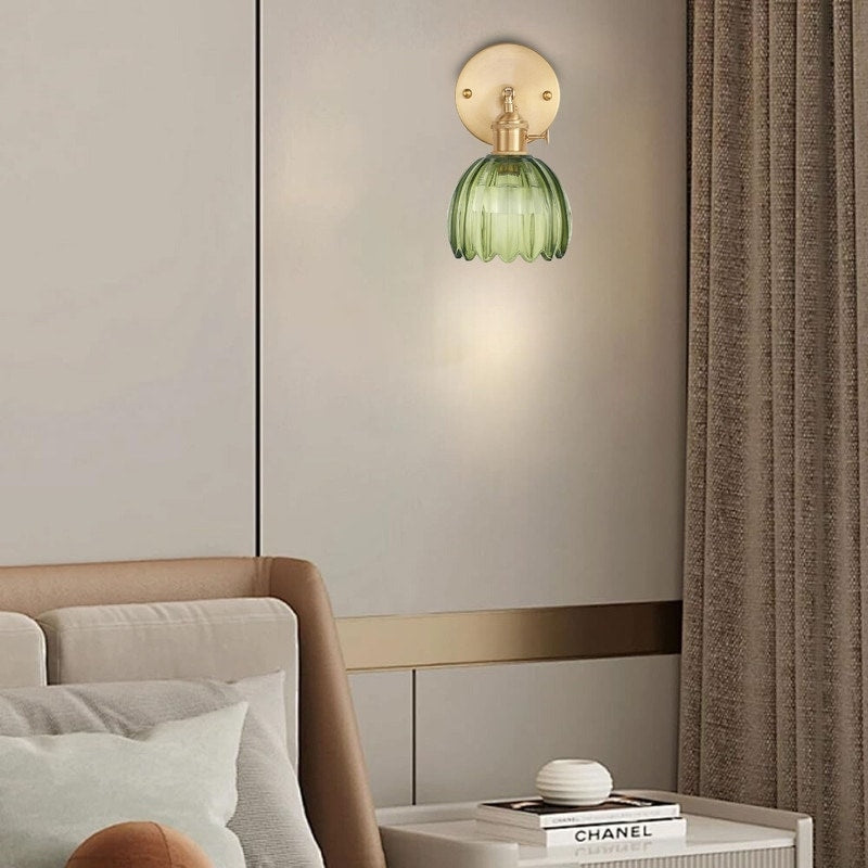Rechargeable sconce light green wall light brass, glass, iron fixture  light