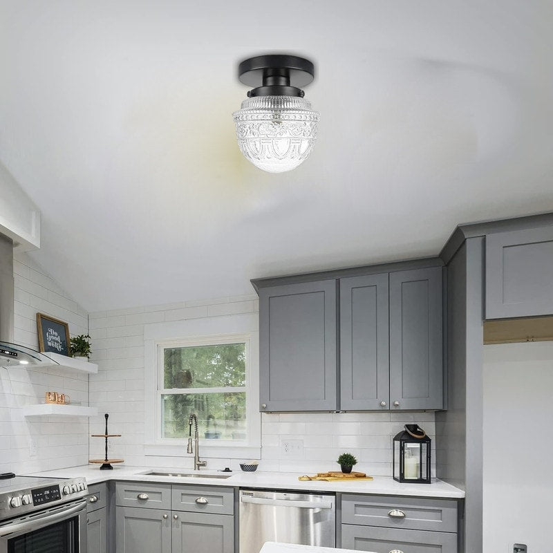 Vintage ceiling light black mount flush light glass, metal hallway lighting