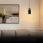 Adjustable black pendant light LED metal industrial kitchen wood