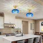 3 light bulbs light brass glass kitchen lights blue flush mount light