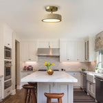 8-inch led light metal travertine flush mount light gold yellow light fixture