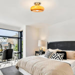 1-light ceiling lamp glass metal light fixture gold orange flush mount light