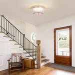 1 Pack flush mount light metal crystal fabric ceiling fixture white gold ceiling light
