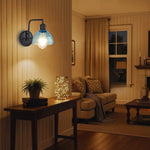 Plug in led light metal glass light fixture black blue shade wall sconce fixture