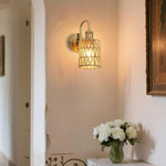 1 Light wall sconces gold wall lighting metal, rattan wall light fixture