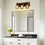 3-Light bathroom lighting metal wood wall mount lamp black vanity lights