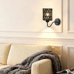 2 Pack bulb light black wall sconce metal, rattan wall light