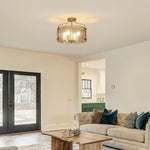 4-Light bulbs light glass metal semi flush mount silver brushed nickel ceiling light