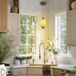 Vintage milk glass LED pendant light metal semi flush mount green ceiling fixture