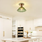 1-light ceiling light metal glass light fixture brass green flush mount ceiling fixture