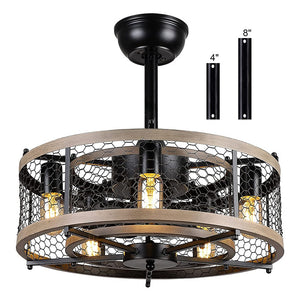 5 light cage ceiling fan with light remote contral farmhouse ceiling fan lamp