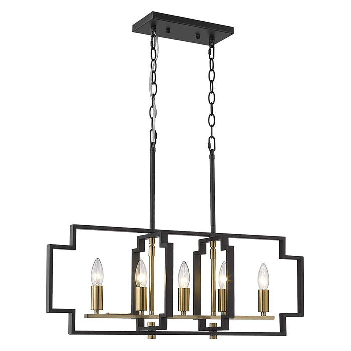 5 light modern chandelier industrial island pendant light with black and gold finish